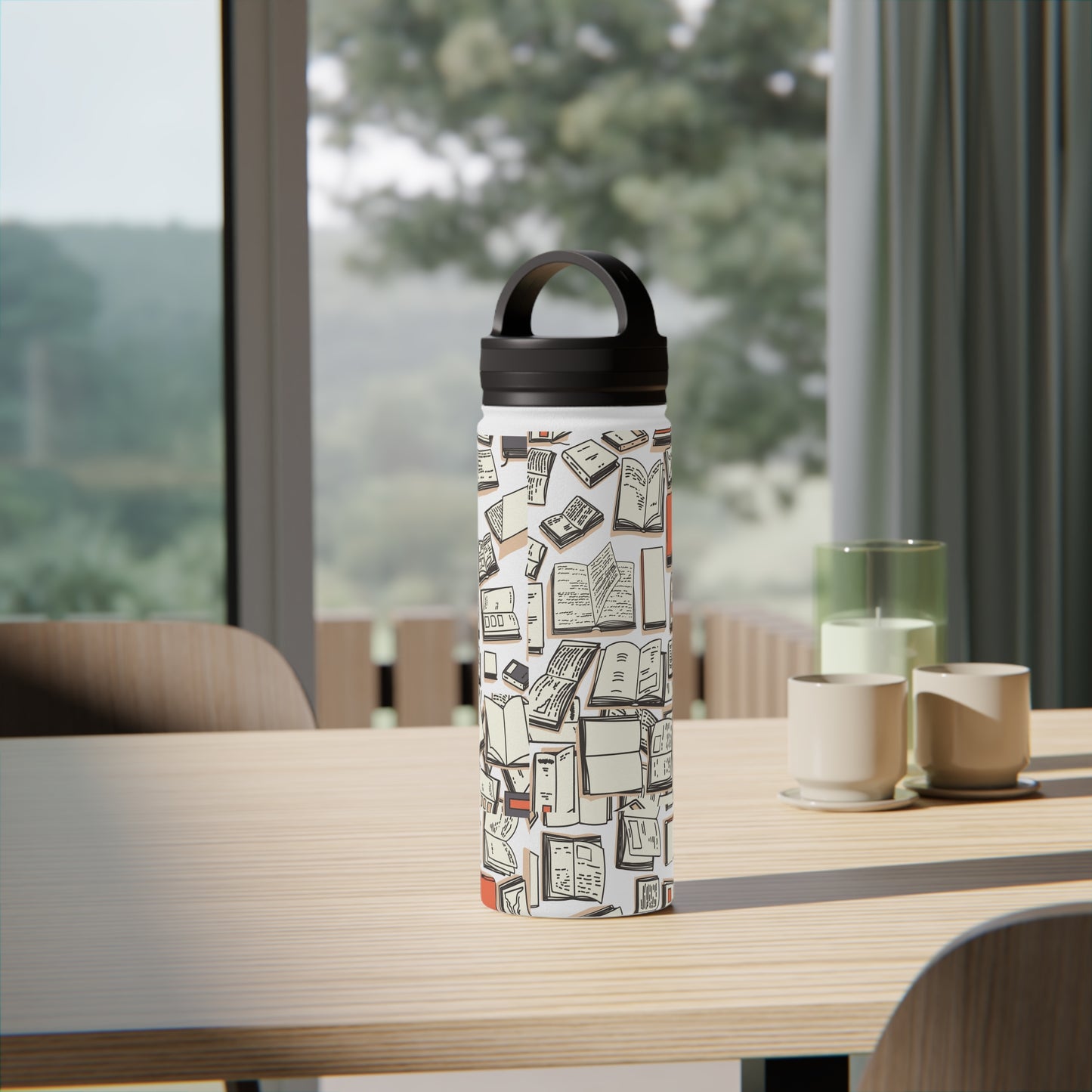 "Books" Stainless Steel Mom Boss Water Bottle, Handle Lid