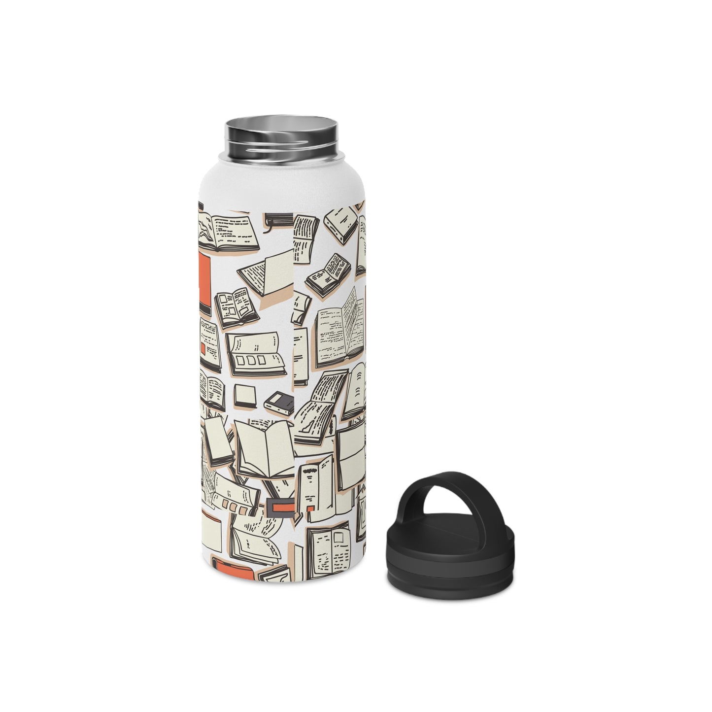 "Books" Stainless Steel Mom Boss Water Bottle, Handle Lid